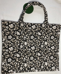 Harper Double Sided Canvas Tote Shopping Bag BLACK FLORAL STRIPE NWT