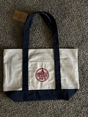 Trader Joe’s Canvas Tote Reusable Foldable Bag Beige Navy Blue