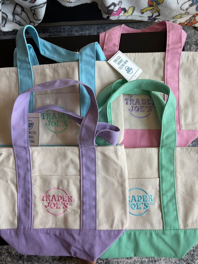 Authentic Trader Joe’s foldable Canvas Mini Tote Bags Set of 4 pastel colored
