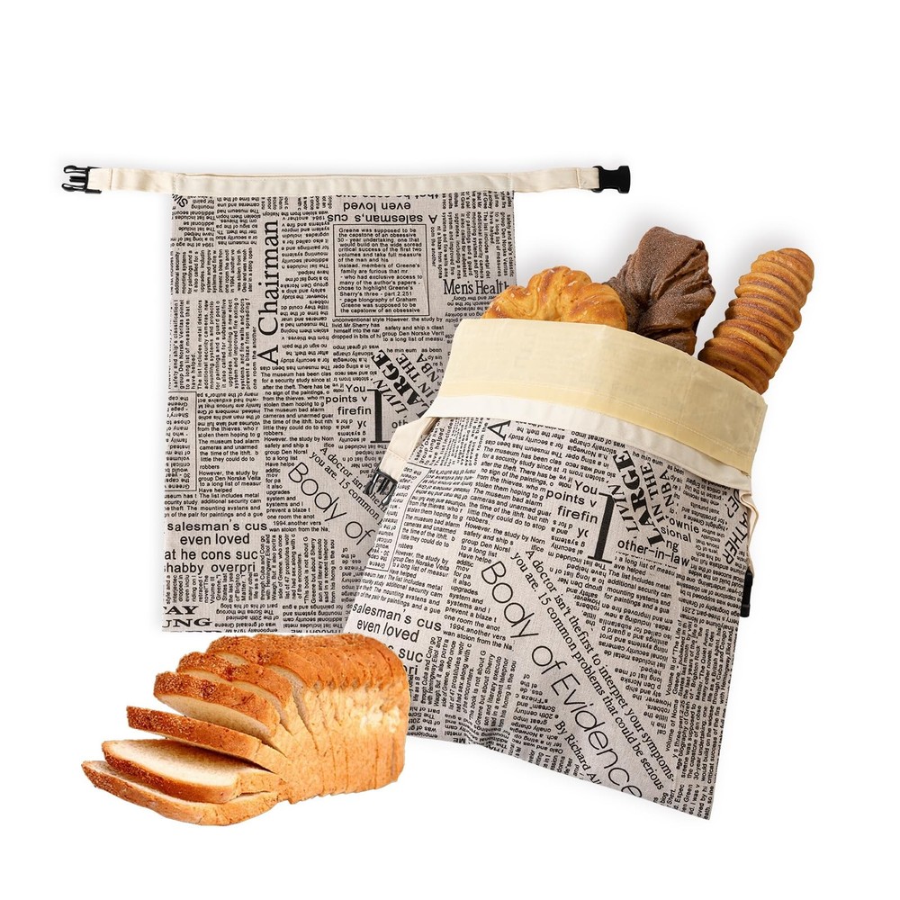 Pzzpzs 2 Pack Reusable Beeswax Bread Bags for Sourdough,Natural Linen White