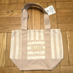 Trader Joe’s Beige Striped Reusable Tote Shopping Bag 13×17 in, 6 in Wide