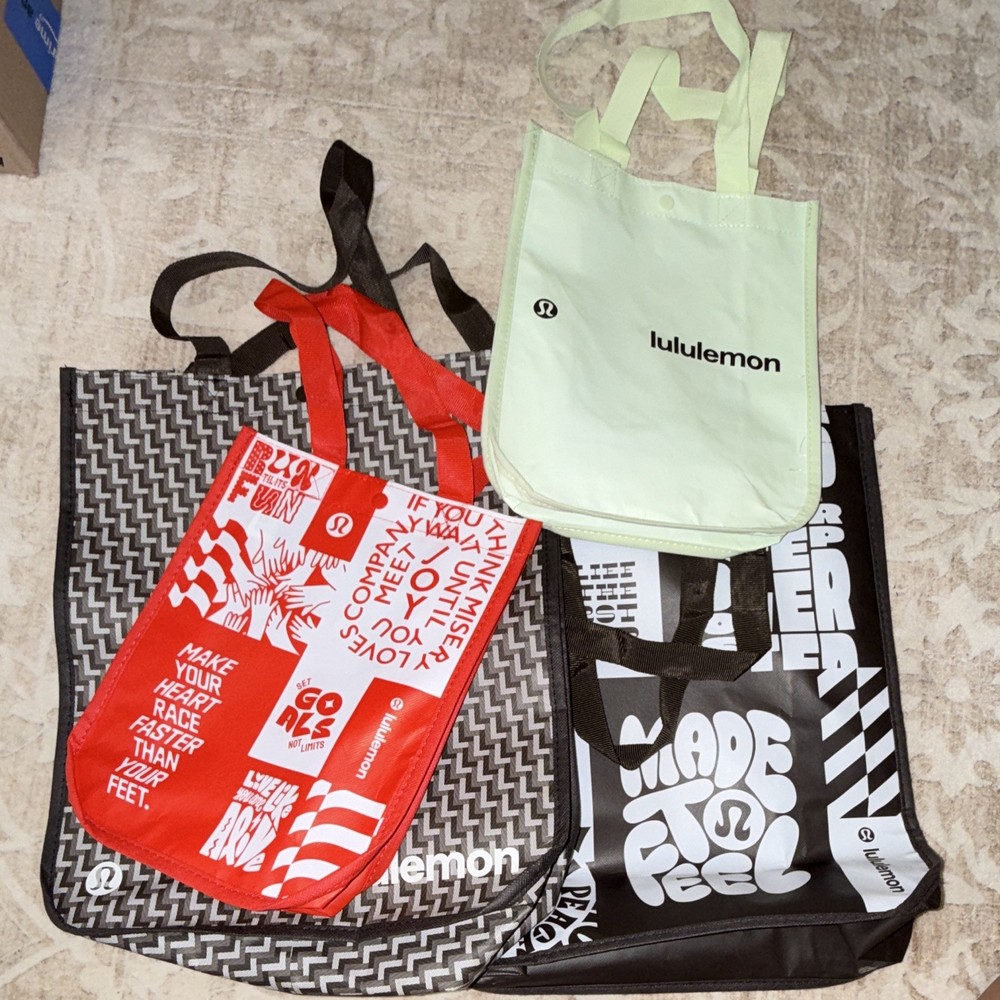 lululemon Lot of 4 Reusable Shopping Bag Totes Multicolor Graphic Print