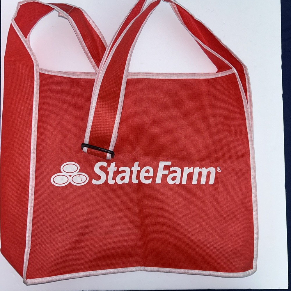 State Farm Tote Book Grocery Bag, White and Red Adjustable Strap