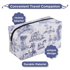 Jolitee Chinoiserie Floral Makeup Bag – Durable & 5.9×8.26×4.72 inches, Blue