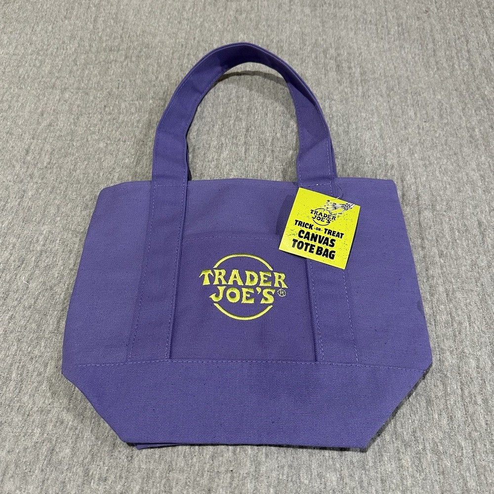 Trader Joe’s Trick-or-Treat Foldable Mini Canvas Tote Bag Purple Solid 13x9x5 in