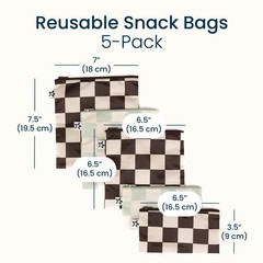 Tiny Twinkle 5 Pack Reusable 5 Snack bags, Checkers Black Green-5pcs