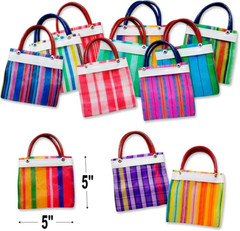 12 mini bolsas mercado mexicanas 13x13cm. Colores surtidos, malla resistente.