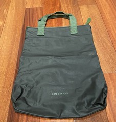Cole Haan Vinyl Bag Black w Green Handles Zipper Top New 14” x 10” Water Repel