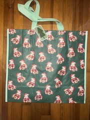 TJX Shopping Bag Green With Brown SANTA Teddy 🧸 Bears Reusable Tote Bag 18×19.5