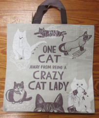 One Cat Away from Being a Crazy Cat Lady Reusable Shopping Bag Tote