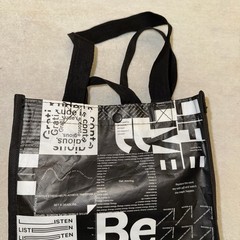 Lululemon Reusable Small Shopping Tote Bag Black White 9.25X11X4.5 Snap Closure