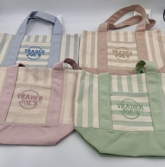 Trader Joe’s 2026 Pastel Striped Mini Canvas Tote Bag Set Of 4 NWT