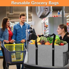 Standing Reusable Grocery Bags with Metal Wire Frame & Hard Bottom, Extra Lar…