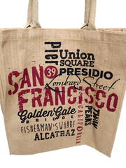San Francisco Tourist Sites Burlap Reusable Shopping Bag 16″x14.5″ With Handles