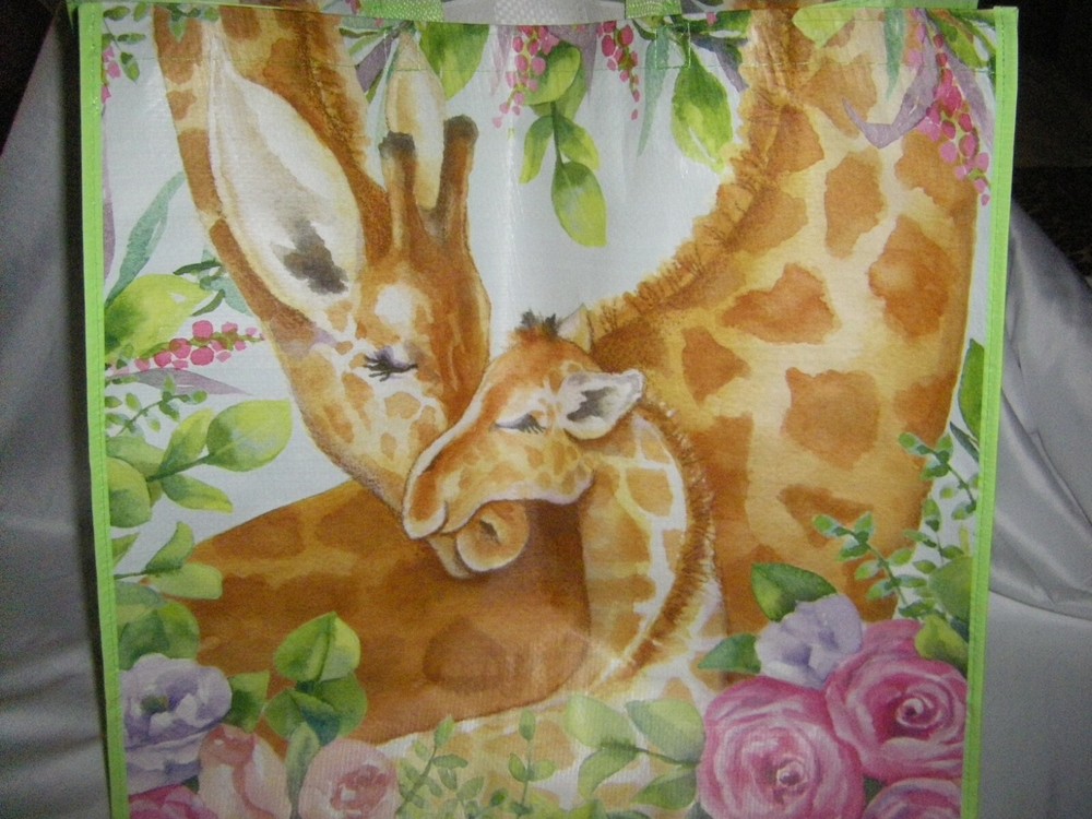 Giraffes Reusable Large Size Shopping Tote Bag Mama With Baby NEW