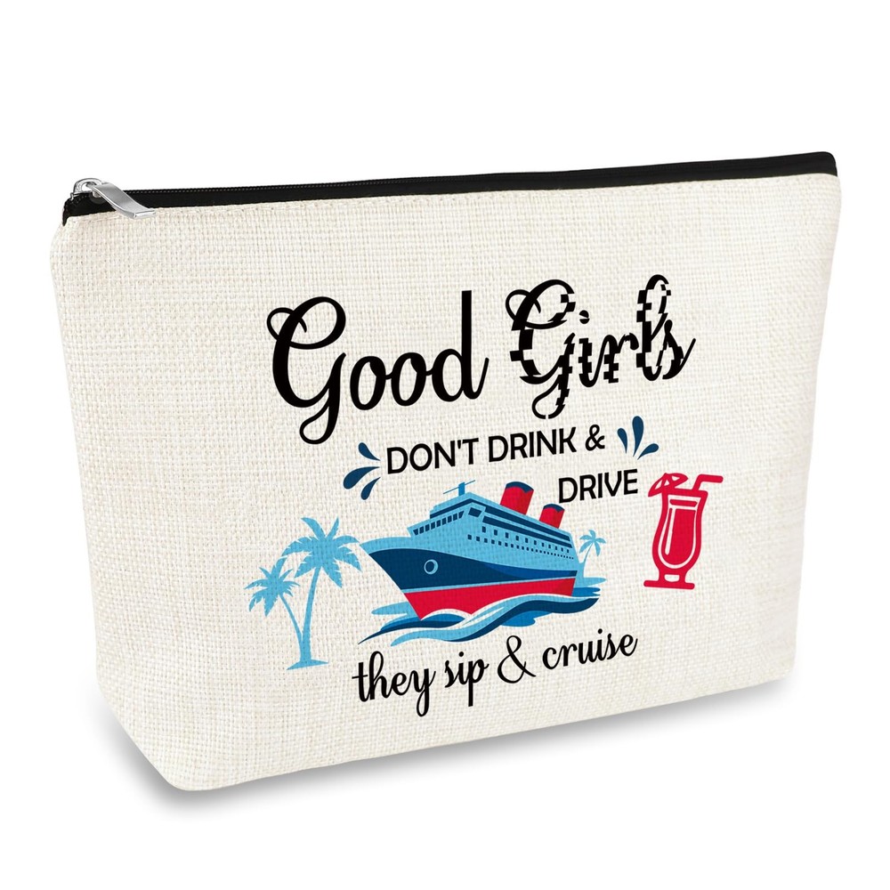 Girls Cruise Gift Trip Vacation Travel Cosmetic Bag Funny beige