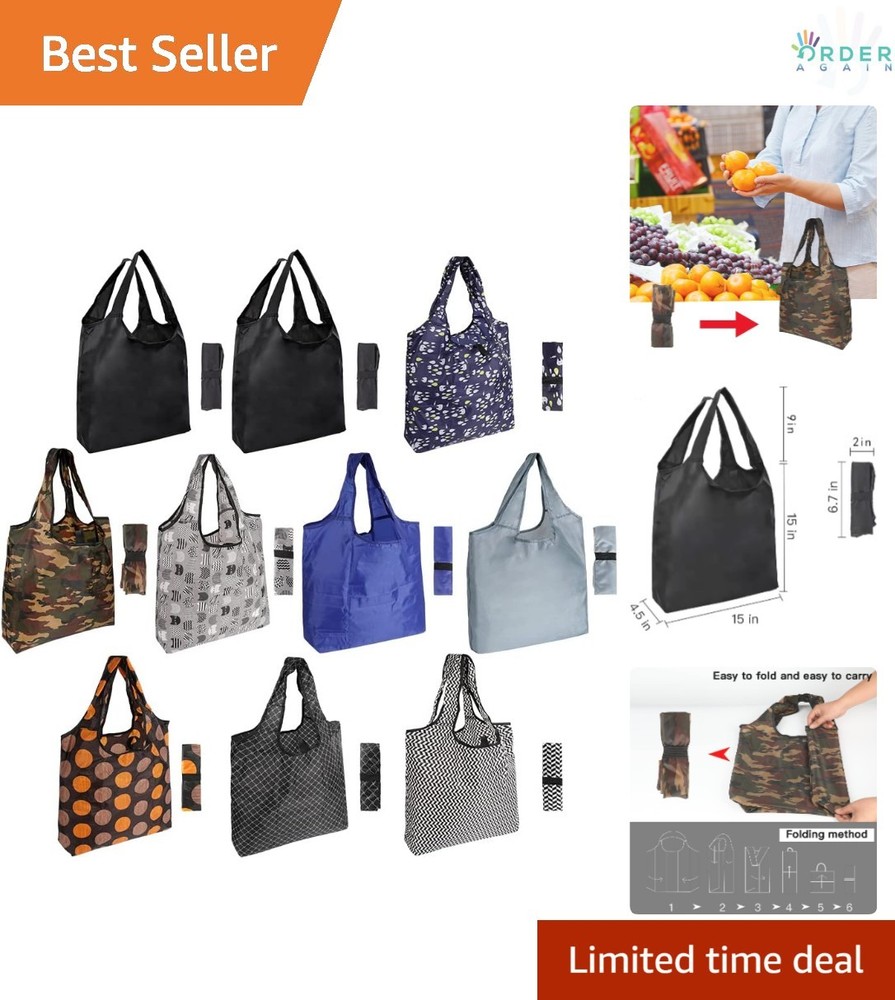 10 Pack Reusable Polyester Grocery Bags Heavy Duty Foldable Large 15×4.5×15