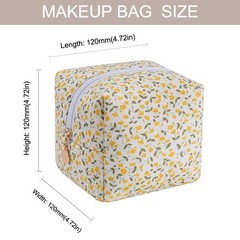 WHHJM Cube Cosmetic Makeup Bag Small Cotton Quilted Yellow Floral