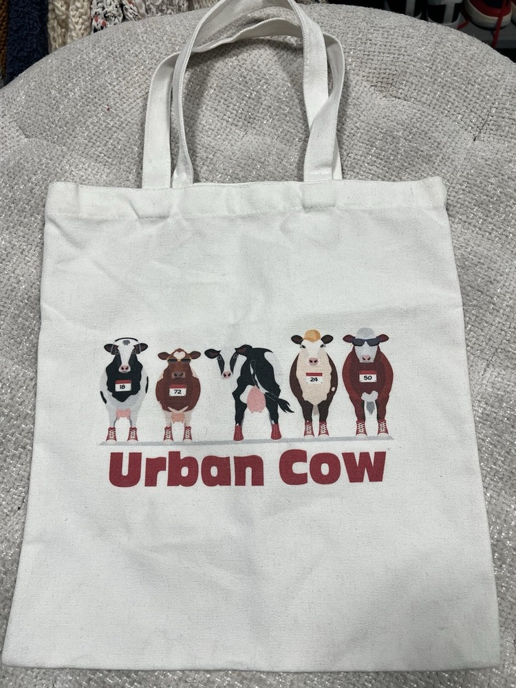 Canvas Urban Cow Reusable Shopping Bag Foldable White Multicolor Animal Pattern