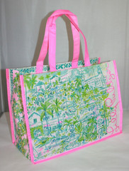 Lilly Pulitzer Palm Tree Green & Pink Reusable Tote Shopping Bag 11″X15″X7.25″
