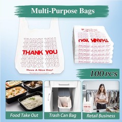 White Thank You T-Shirt Grocery Bags, Reusable/Disposable