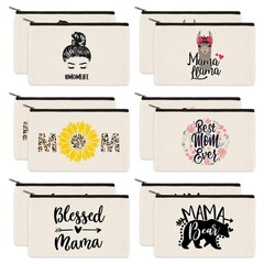 PARBEE 12 Set Mom Makeup Cosmetic Bag Canvas Zipper 8 x 5 Inches, Black