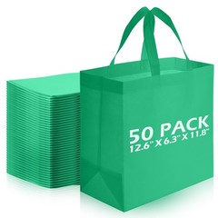 Reginary 50 Pieces Reusable Totes Bag Bulk Shopping Bags Non Woven Grocery Bag w