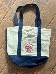 Trader Joe’s Canvas Tote Bag Foldable Beige Navy Blue Reusable Shopping