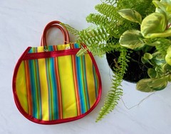 Foldable Multicolor Striped Plastic Reusable Shopping Bag with Handles