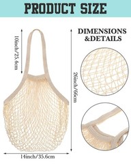12 Pcs Reusable Cotton Mesh Grocery Bag Washable String Bag Farmers Market Sh…