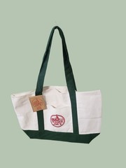 Trader Joe’s Canvas Reusable Tote Bag – Off White & Forest Green – Red Logo