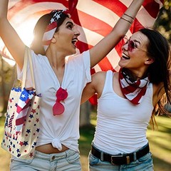 2 Pieces 4th of July Tote Bags Patriotic American Flag Reusable Canvas Tote