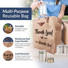 250 Pack Reusable Thank You Bags | 2 Mil Brown Kraft Shopping Bags | 12″x6.75″x1