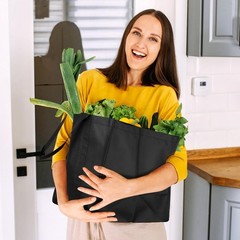 Large Foldable Tote Bags, 10-Pack – Stylish Grey & Black Reusable Grocery Bags