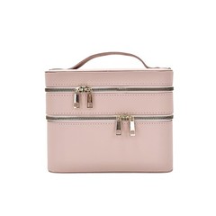 RCFJ b y K L A N D Hard Shell Double Layer Makeup Train Case with Nude pink