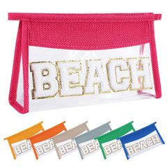 Ahdoma Beach Pouch Sunscreen Clear Makeup Bag Chenille Letter Hot pink