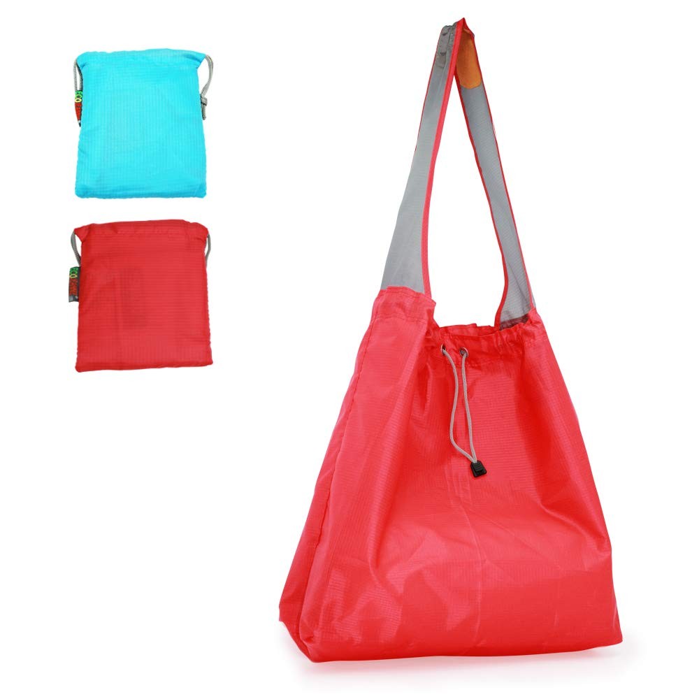 2 Pack Ripstop Nylon DrawString Reusable Shopping Bag Grocery Tote 2 PCS Pro