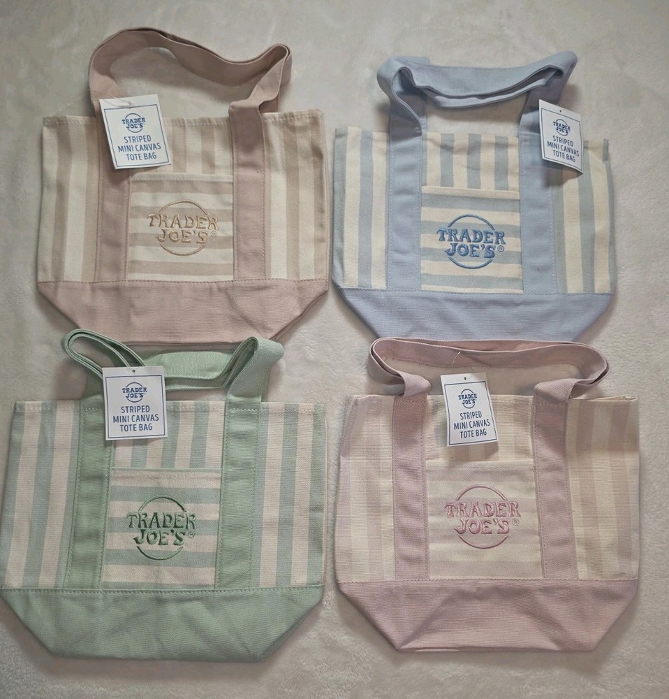 Trader Joe’s Striped Mini Canvas Tote Bags – Set of 4 (All 4 Colors) NWT