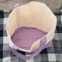 Trader Joe’s Large Colorblock Tote Bag Purple/Beige Cotton Blend 21x14x11
