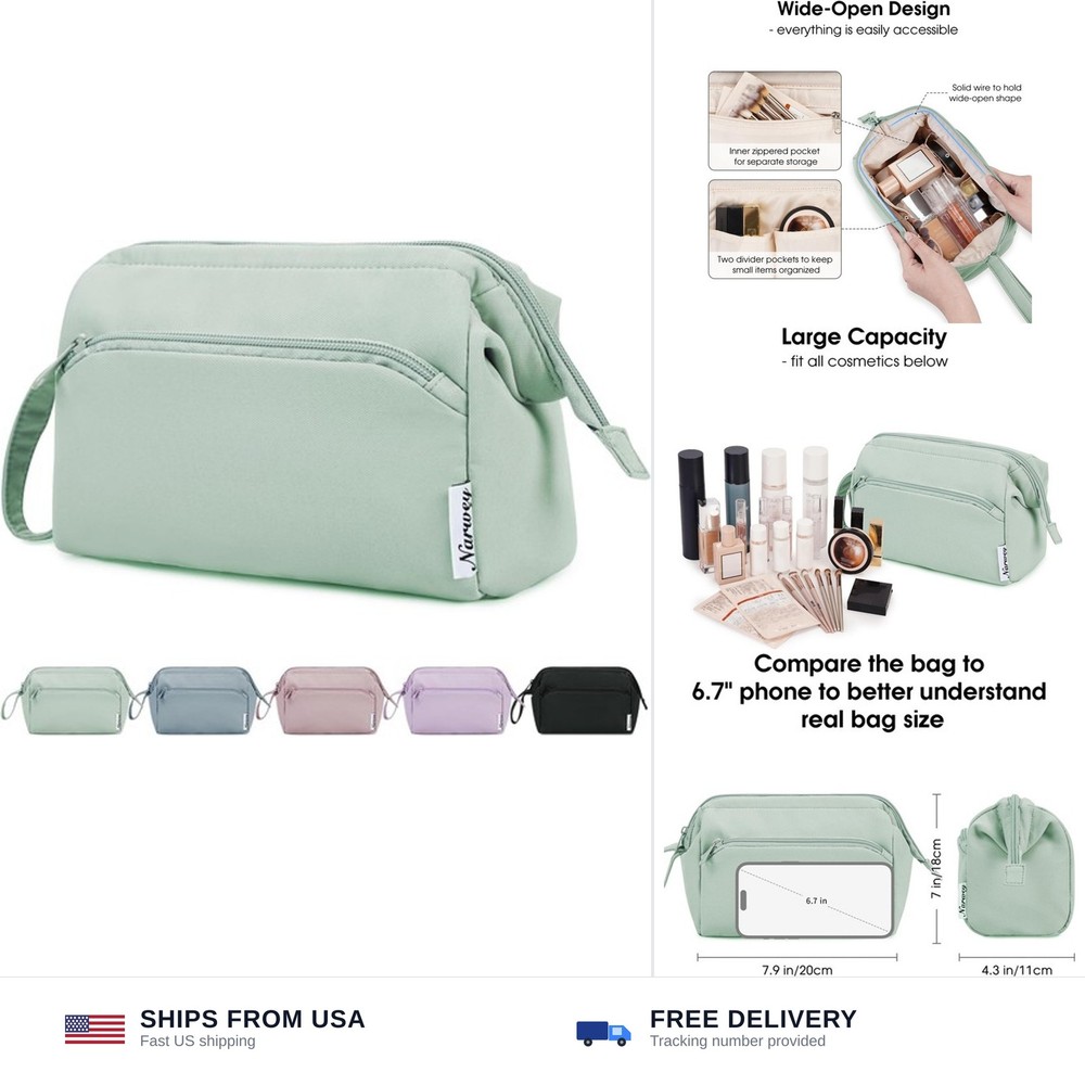 Narwey Wide-open Makeup Bag Women Girls, Travel Toiletry Bag for Women Cosmet…
