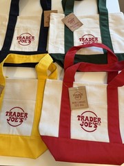 Trader Joe’s Mini Canvas Tote Bags Christmas Color Set of 4, Green,Red,Blue,Yell