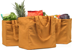 Canvas Grocery Bag 3Pc XL Set with Real Pockets, Long Shoulder Strap and Short H