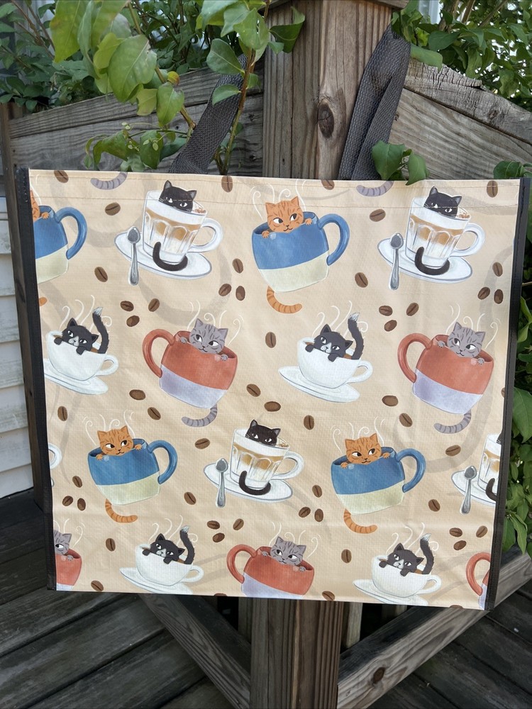 NEW CATS Reusable Shopping Bag TJX Tote CATS Cats & COFFEE-CUPS☕️
