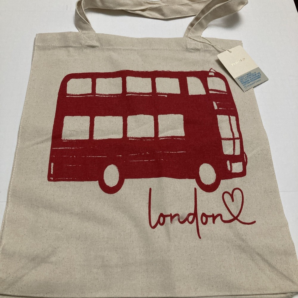 Primark London Bus Tote Bag Red Heart Love Routemaster Cloth Shopper