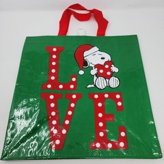 Tesco Love Santa Snoopy Christmas Tote Bag Woodstock Schultz New Skiing Green