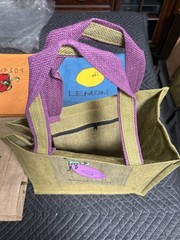 BrB Set of (4) NEW Colorful Pocketed Jute Burlap Bags Perfect Tote Market Bag