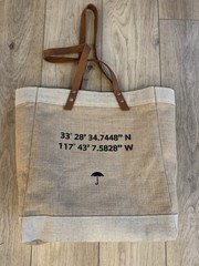 Jute Tote Bag Leather Handles Dana Point CA Coordinates Beach Market Tote