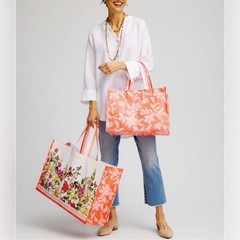 Chico’s Melon Mambo Floral 2 Reusable Shopping Tote Bag Brand New/Tag MFG $29.90