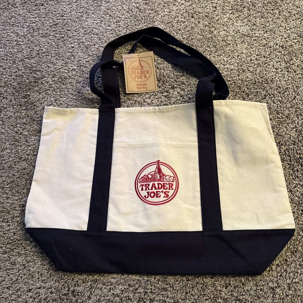 Large Trader Joe’s Classic Canvas Tote Bag – Navy Blue- New with tags