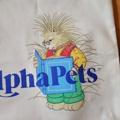 Vintage AlphaPets Canvas Tote Bag With Handles Book Bag Reading Teacher Home Sch